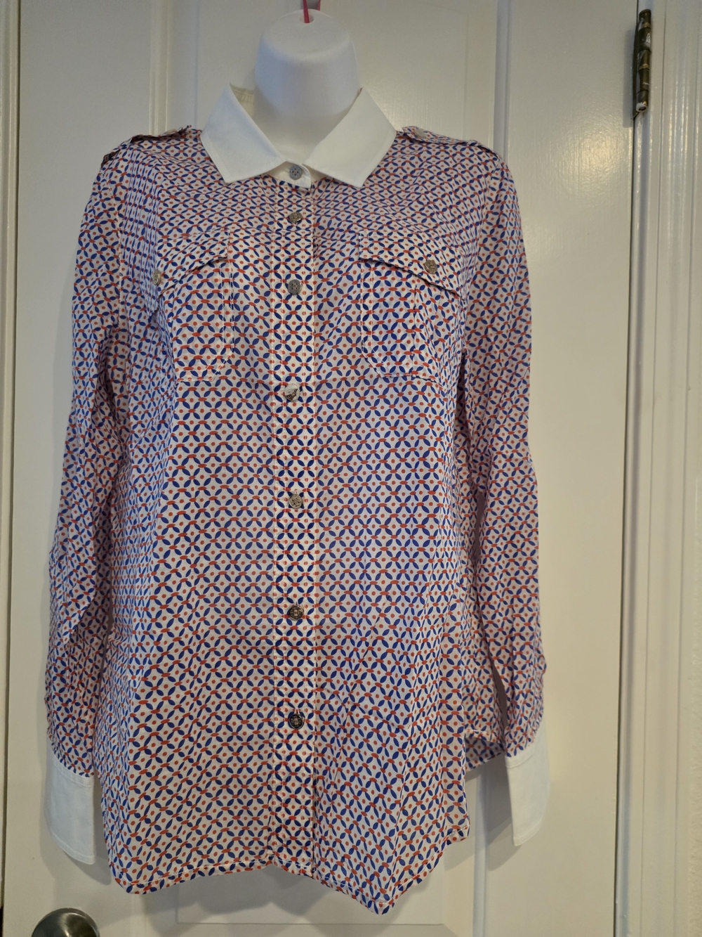 Tory Burch Brigitte Blouse With Geometric Print Size 10.